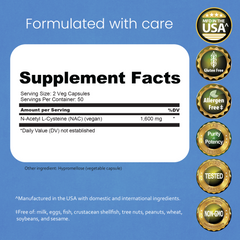N-Acetyl L-Cysteine (NAC) - 1600 mg - 100 Capsules