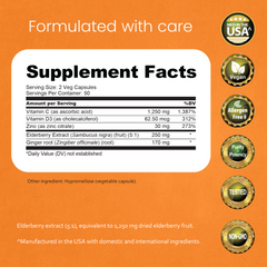 Vitamin C with Vitamin D3, Zinc, Elderberry & Ginger root – 100 Capsules
