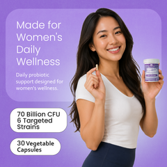 Women's Probiotic 70 Billion CFU with Prebiotic Fiber - 6 Targeted Strains - 30 Capsules