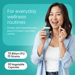 Probiotics 70 Billion CFU – 15 Strains with Organic Prebiotic & Postbiotic – 30 Capsules