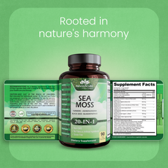 Sea Moss, Black Seed Oil, Bladderwrack, Turmeric, Ashwagandha, Burdock, Vitamin C, D3, Yellow Dock Root, Manuka, Dandelion - 90 capsules