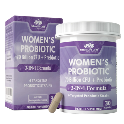 Women's Probiotic 70 Billion CFU with Prebiotic Fiber - 6 Targeted Strains - 30 Capsules