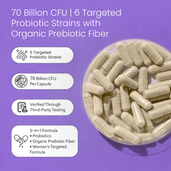 Women's Probiotic 70 Billion CFU with Prebiotic Fiber - 6 Targeted Strains - 30 Capsules