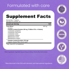 Women's Probiotic 70 Billion CFU with Prebiotic Fiber - 6 Targeted Strains - 30 Capsules
