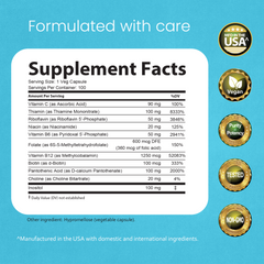 Vitamin B-Complex with Vitamin C & Folic Acid - 100 Capsules