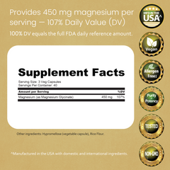 Magnesium Glycinate 450 mg - 120 Vegan Capsules