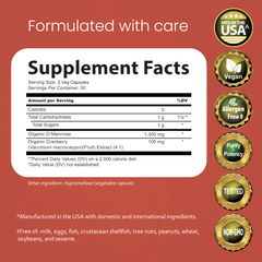 Organic Dmannose with Cranberry - 100 capsules