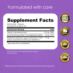 Elderberry 65:1 Extract with Zinc & Vitamin C - 90 capsules