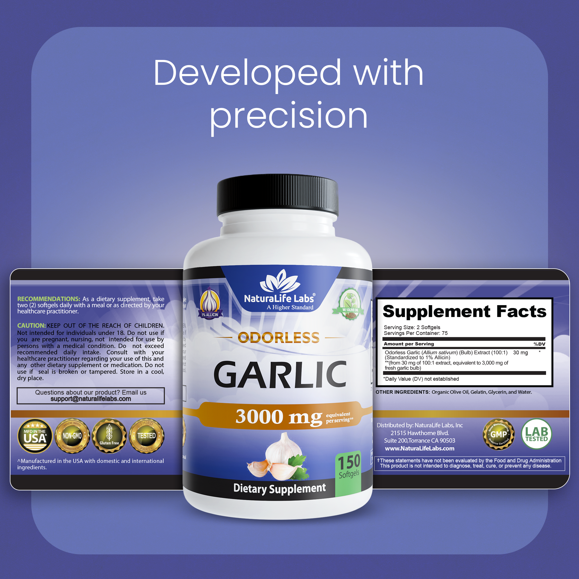 Odorless Garlic – Extract Softgels – 150 Count – NaturaLife Labs